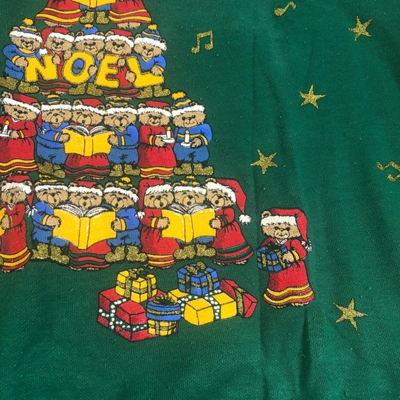 Vintage Nutcracker Christmas Sweatshirt Medium Green Holiday Caroling Bears READ - Picture 8 of 15